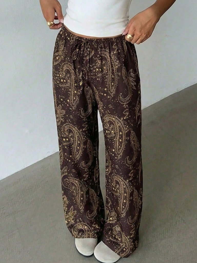 Brown Boho Women's Paisley-Print Casual Pants
